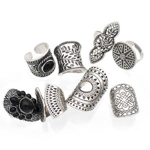 8개 세트 빈티지 실버 태양 기하학 무늬 각인 반지 여성용 보헤미안 집시 아프간 민족 신부 웨딩 반지 주얼리 - Product Image 6