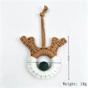 <b>Boho</b> <b>Decor</b> Handwoven <b>Christmas</b> Deer Head With Pom Nose Car Charm Macrame Reindeer Ornament - Product Image 3