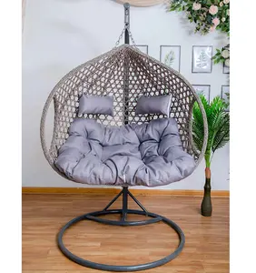 Rattan Hanging Seater Factory Cost Price Hanging Egg Garden Swing Chair Patio Wicker Tear Drop Swing Double Chair