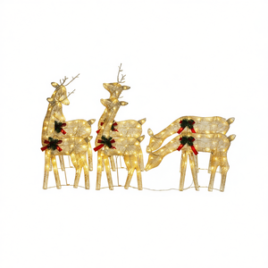 Guirlandes lumineuses de Noël en forme de rennes en maille dorée, blanc chaud, 6 pièces, décoration de Noël confortable, utilisation en extérieur et en intérieur - Product Image 1