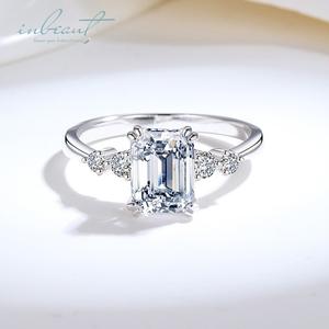 Bague Moissanite en <span class=keywords><strong>argent</strong></span> 925, 2 carats, couleur <span class=keywords><strong>D</strong></span>, émeraude brillante, <span class=keywords><strong>avec</strong></span> pierres de test, bijoux de pierres précieuses - Product Image 3