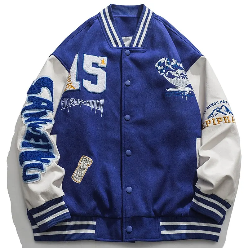 Custom men's clothing embroidery letter slim fit baseball letterman navy blue varsity jacket manufacturers