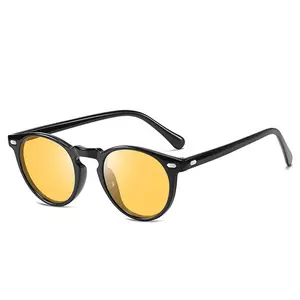 Anti Glare Polarized Yellow Night Vision Driving Glasses Sunglasses Round Lens