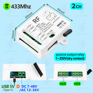 Interrupteur de télécommande sans fil universel 433 MHz 2 CH Type-C 5V DC 12V 24V 36V 48V Module relais pour LED/Ventilateur/Moteur/Porte de garage etc. - Product Image 5