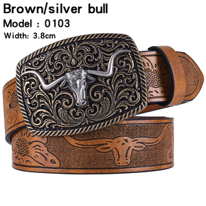<span class=keywords><strong>Ceinture</strong></span> denim occidentale transfrontalière, <span class=keywords><strong>ceinture</strong></span> jeunesse rétro à boucle lisse en alliage tête de taureau, <span class=keywords><strong>ceinture</strong></span> <span class=keywords><strong>tendance</strong></span> à imprimé punk pour hommes et femmes - Product Image 6