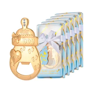 Wholesale gold stainless steel pink blue nipple shape baby shower girl boy souvenir gifts bottle opener for guests