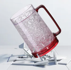 2023 recién llegado, taza para beber jugo de leche transparente con craqueo de hielo de plástico personalizado con asa