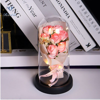 Remise en gros de haute qualité romantique délicat réaliste éternelle Rose à la main Laser fleur poupée verre dôme cadeau pour mère