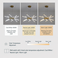 Lustre LED Sputnik moderne, luminaire suspendu linéaire noir et or pour salon, salle à manger, chambre à coucher