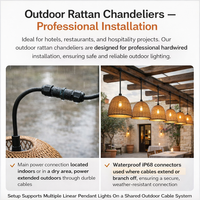 Lampe suspendue en rotin d'extérieur, câblée, étanche IP54, en osier PE, pour villa, patio, complexe hôtelier