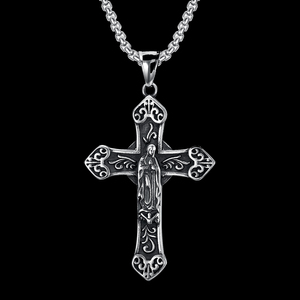 Kalung Salib Berukiran LOGO Stainless Steel, Kalung Liontin Bunda Maria Yesus, Agama Retro - Product Image 5