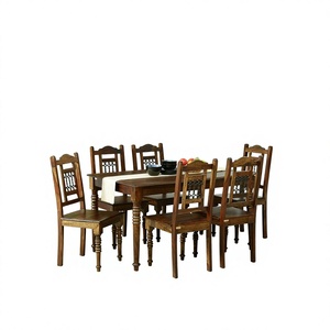Mesa de Comedor Moderna de Lujo en Madera de Teca Sólida Tallada con 6 Sillas, Muebles para Restaurante, Sala de Estar, Escuela, Gimnasio, Uso Comercial - Product Image 1