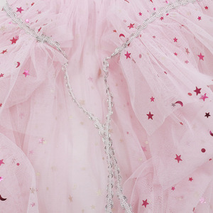 Neu Eingetroffen Kinder-Feenumhang Hellrosa Tüll Sternenglitzer Silberne Schleife Prinzessin Cosplay Abschluss Geburtstag Party Polyester - Product Image 3