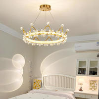 Lustre pour chambre à coucher, luminaire suspendu rond à LED, chambre d'enfant, couronne de princesse, filles, moderne, K9, cristal doré, fleurs, lampes de plafond