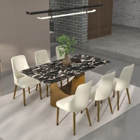 Ensemble de salle à manger en marbre de style moderne ATUNUS, table rectangulaire avec plateau noir et base incurvée, meubles de luxe pour la maison et l'appartement