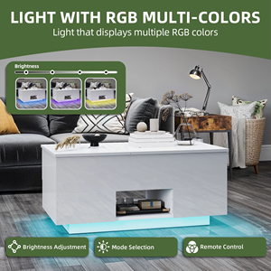 <span class=keywords><strong>Table</strong></span> <span class=keywords><strong>basse</strong></span> blanche relevable avec tiroirs et éclairage LED, finition brillante, avec prises électriques pour salon - Product Image 3