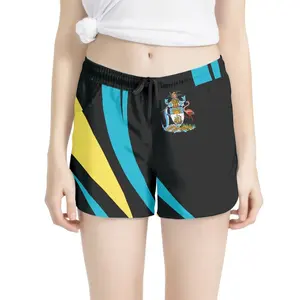 Bahamas Coat Of Arms Custom Women's Shorts Casual Sport Summer Drawstring Comfy Elastic High Waist Running Shorts with Pockets