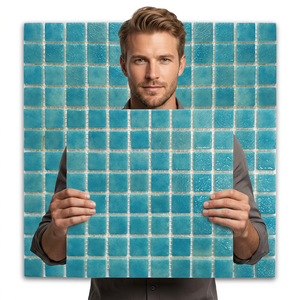 Mosaico de vidrio de fusión caliente para piscina, mosaico cuadrado de cuerpo completo de 25x25mm, color verde - Product Image 6