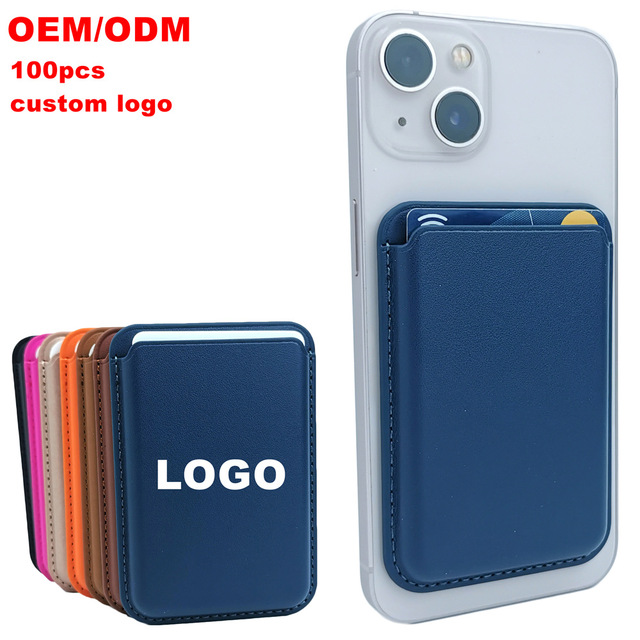 Custom Logo Box Pack Pu Leather Phone Back Card Case 23pcs Strong Magnet Minimalist Credit Card Holder Wallet for Iphone Magsafe