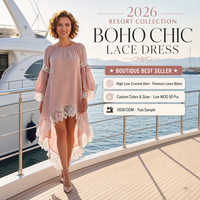 Robe Tunique Asymétrique à Dentelle Douce Marque Privée, Col Rond, Manches Bouffantes Transparentes, Poignets en Crochet, Été – Fabrication OEM/ODM