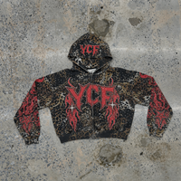 ODM Sweat à capuche zippé pour homme, motif léopard camouflage, style gothique punk, graphique en strass, streetwear Y2K, fabricant de vêtements personnalisés