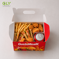 GLY PACK Individuell Bedruckte Fast-Food-Kombi-Tragebox mit Griff für Burger, Pommes, Getränke, Takeaway-Mahlzeiten-Set-Verpackung