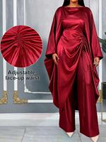 Ensemble en satin avec cordon de serrage, manches chauve-souris amples, pantalon de fête, vente en gros, direct usine, ensemble deux pièces en dentelle pour fête, robe africaine
