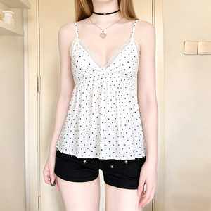 Women's 2026 Summer Short Knitted Polka Dot Sleeveless <b>Top</b> Contrast Color Lace <b>Patchwork</b> High Waist Slimming Thin Strap Y2K - Product Image 2