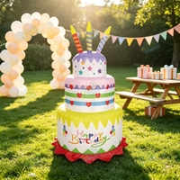 Décoration de gâteau d'anniversaire gonflable commerciale avec lumières LED imprimées, pour extérieur, jardin, pelouse, fête, festival, accessoire de décoration 6 pieds