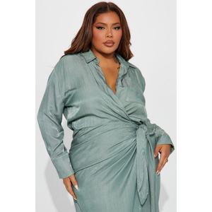 Robe à manches longues, col en V, à lacets, avec revers fendu et détails en dentelle, modèle tendance - Product Image 4