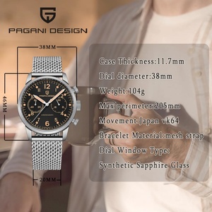 Reloj Jam Pagani Design PD1708 para Hombre, con Movimiento VK64, Cristal de Zafiro, Acero Inoxidable, Resistente al Agua - Product Image 3