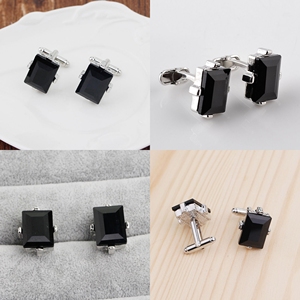 Gemelli quadrati tempestati di diamanti di alta qualità da uomo d'affari gemelli da uomo semplici e alla moda della camicia - Product Image 1