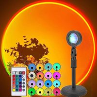 Projecteur Lampe Coucher de Soleil avec Télécommande - Lumière LED Coucher de Soleil à 16 Couleurs Changeantes, Rotation à 180 Degrés, Lumières Arc-en-ciel pour Chambre à Coucher