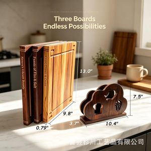 Solid Wood Book Shaped Cutting Board <b>Set</b> With Base Multifunctional For Kitchen Use Rectangle Pine Material - Product Image 2
