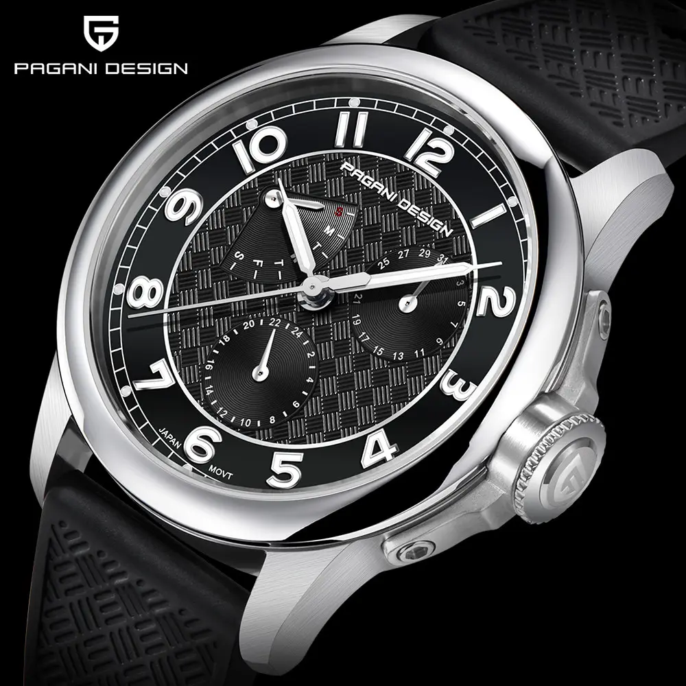 PAGANI DESIGN PD1780 jam tangan pria, jam tangan olahraga Quartz 40mm tali silikon kaca safir 100M tahan air untuk pria Reloj Hombre