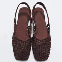 Sandales Femme de Luxe Designer Décontractées à Enfiler Tissées de Travail à Bride Arrière, Chaussures à Bout Carré en Maille, Ballerines Plates pour Dames