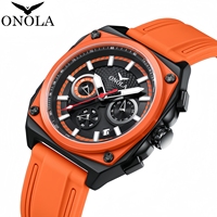 Montre à quartz pour homme ONOLA Brand 6847, luxe, sport, mode, boîtier carré en alliage, cadran chronographe en verre, résistante à l'eau, bracelet en caoutchouc