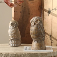Statuette de hibou en résine texturée Flolenco Antique, sculpture géométrique sculptée, style tribal, pour décoration de table et de maison