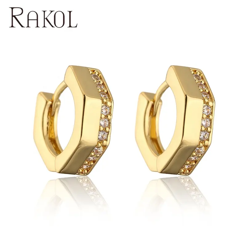 RAKOL EP5573 Fashion Jewellery Geometric Silver 18k Gold Cubic Zirconia Women Chic Tiny Huggie Hoop Earrings For Women