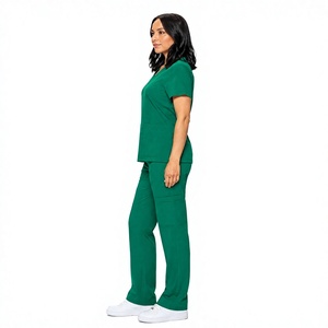 Ensemble de tenue médicale unisexe : Haut à col en V et manches courtes, pantalon jogger en tissu extensible avec détection d'aiguilles, pour usage hospitalier, en polyester - Product Image 2