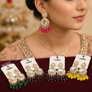 Pendientes colgantes de piedra Kundan chapados en oro con cuentas Joyería colgante fina elegante - Product Image 2