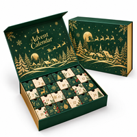 Boîte de calendrier de l'avent personnalisée, emballage cadeau en papier rigide de luxe avec 24 compartiments, logo personnalisé pour le compte à rebours de Noël