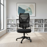 Chaise de bureau ergonomique moderne pivotante avec support lombaire, appui-tête réglable, dossier haut en maille de luxe, pour personnel, en nylon