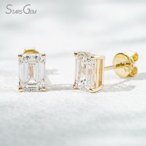 Boucles <span class=keywords><strong>d</strong></span>'oreilles en <span class=keywords><strong>diamant</strong></span> Starsgem 0,5 ct 1,0 ct HPHT CVD, fermoir à pression, coupe émeraude octogonale, bijoux en <span class=keywords><strong>or</strong></span> 10 carats, boucles <span class=keywords><strong>d</strong></span>'oreilles en <span class=keywords><strong>diamant</strong></span> de laboratoire - Product Image 2