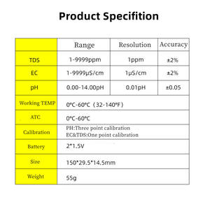 เครื่องวัด TDS มัลติฟังก์ชันคุณภาพสูงเครื่องวัดค่าการอ่านค่า <span class=keywords><strong>ec</strong></span>/ph/tds/temp สำหรับตู้ปลา - Product Image 5