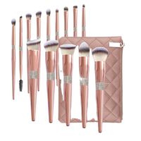 Ensemble de 14 pinceaux de maquillage OEM/ODM, luxe, rose brillant, étiquette privée, paillettes, végan, avec support et nettoyant, personnalisable avec diamants.