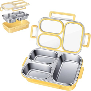 Contenedores de Almuerzo de Acero Inoxidable, Lonchera de Metal con 3 Compartimentos, Loncheras Bento para Adultos, a Prueba de Fugas, Platos para Niños Pequeños - Product Image 1