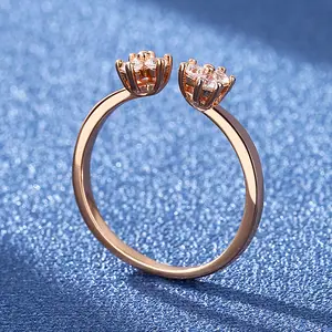 Moissanite à la mode empilable personnalisé diamant mince ouverture anneau CZ ouvert anneaux réglables pour les femmes