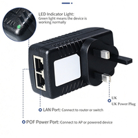 Injecteur PoE Ethernet 12V1A 15V1A avec prise UK 3 broches, adaptateur d'alimentation pour pont point à point, personnalisé en usine
