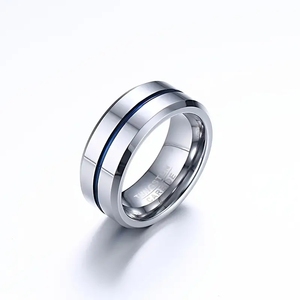 Anillo de carburo de tungsteno de 8mm a la moda para hombre, joyería fina de Línea Azul, tamaño 6-14 disponible - Product Image 2